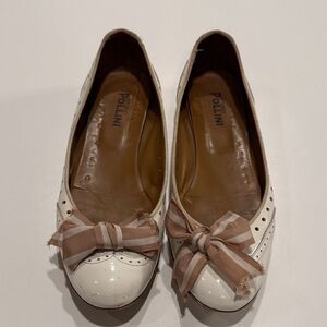 Studio Pollini Women's White and Brown Bow Flats